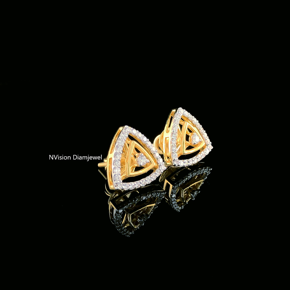 Geometric Stunning Triangular  Natural Diamond Gold Earrings