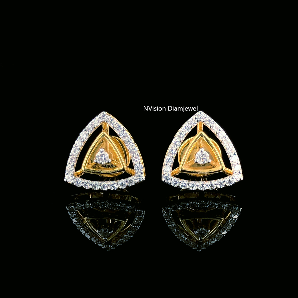 Geometric Stunning Triangular  Natural Diamond Gold Earrings