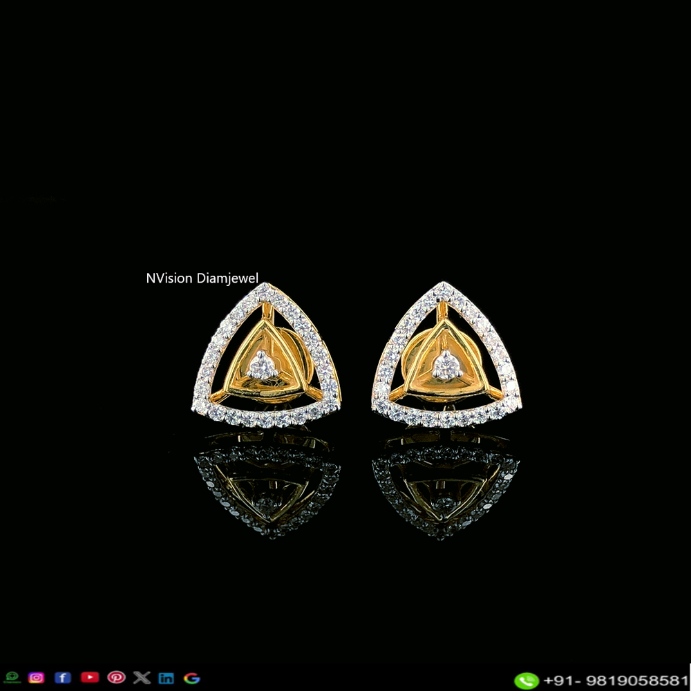 Geometric Stunning Triangular  Natural Diamond Gold Earrings