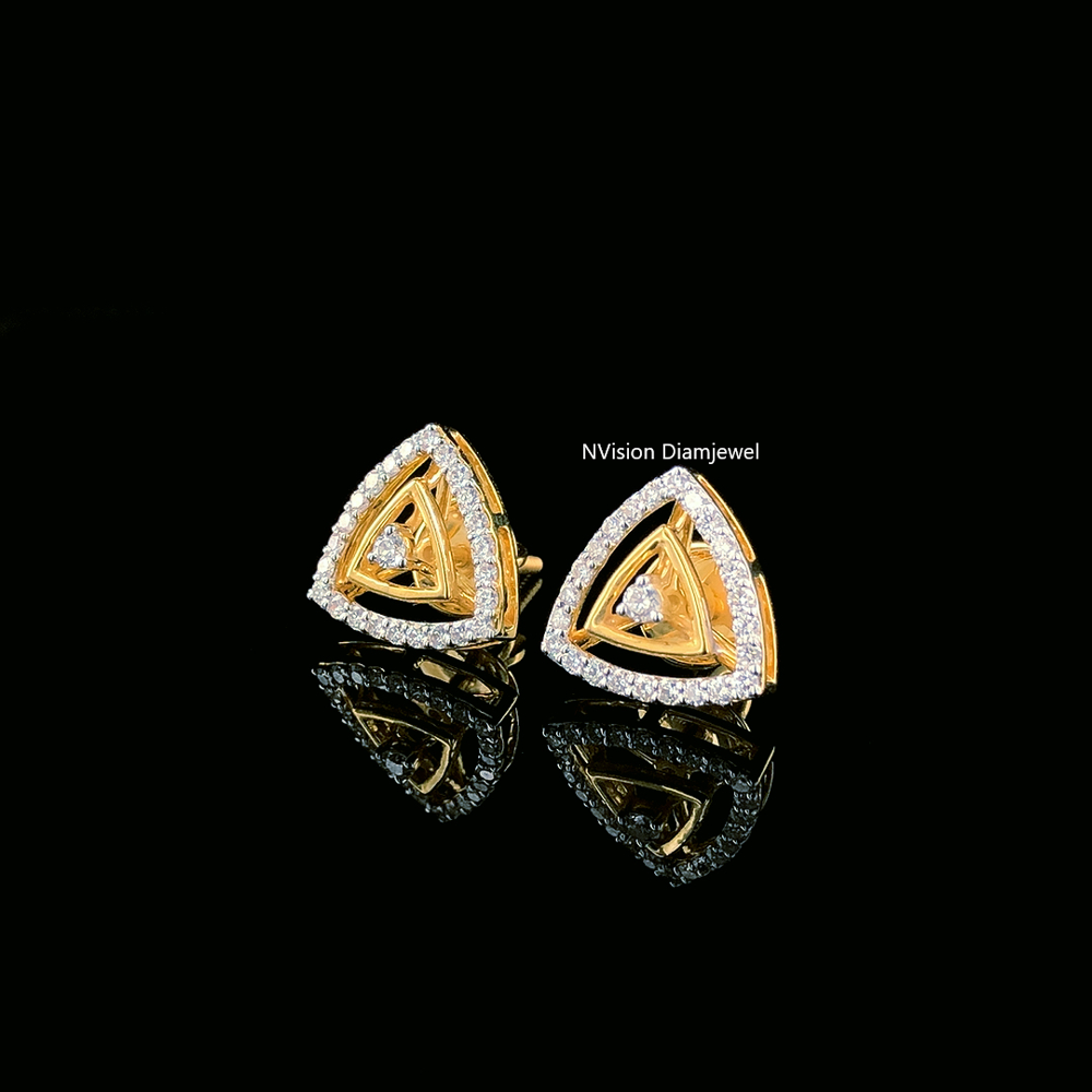 Geometric Stunning Triangular  Natural Diamond Gold Earrings