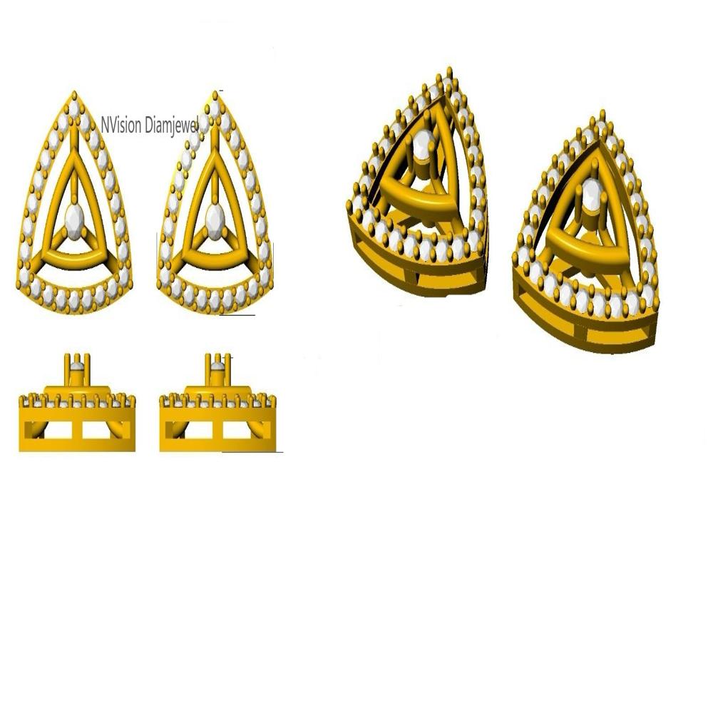 Geometric Stunning Triangular  Natural Diamond Gold Earrings