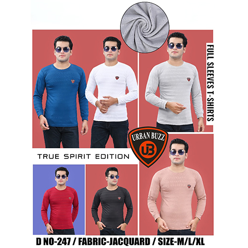 Jacquard Fabric Full Sleeves T-Shirt - Age Group: Adult