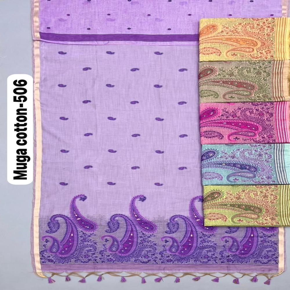 Premium Muga Cotton Saree - Color: Different Available