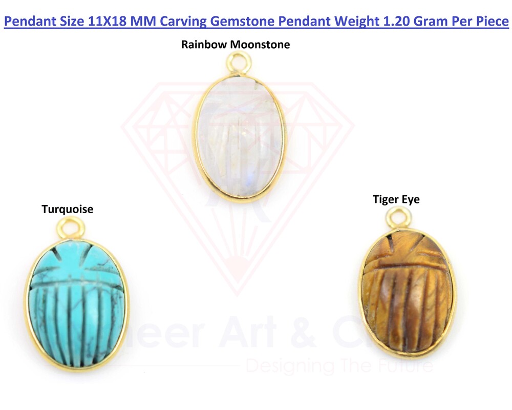 Natural Multi Gemstone Oval Shape Carving Stone Pendant