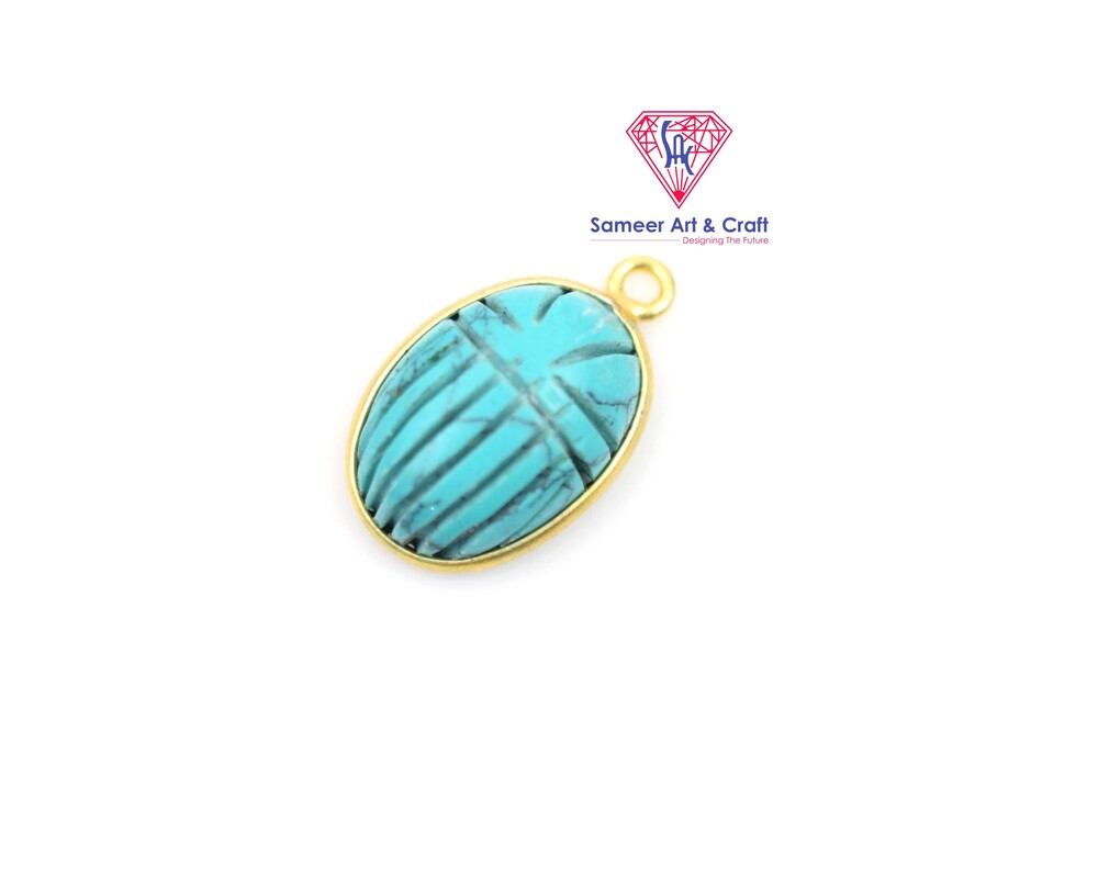 Natural Multi Gemstone Oval Shape Carving Stone Pendant