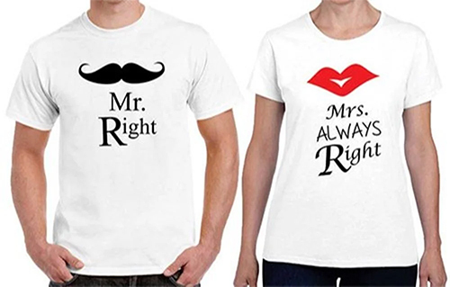 Personalized Couple Vinyl Printing Cotton T-Shirt - Color: White