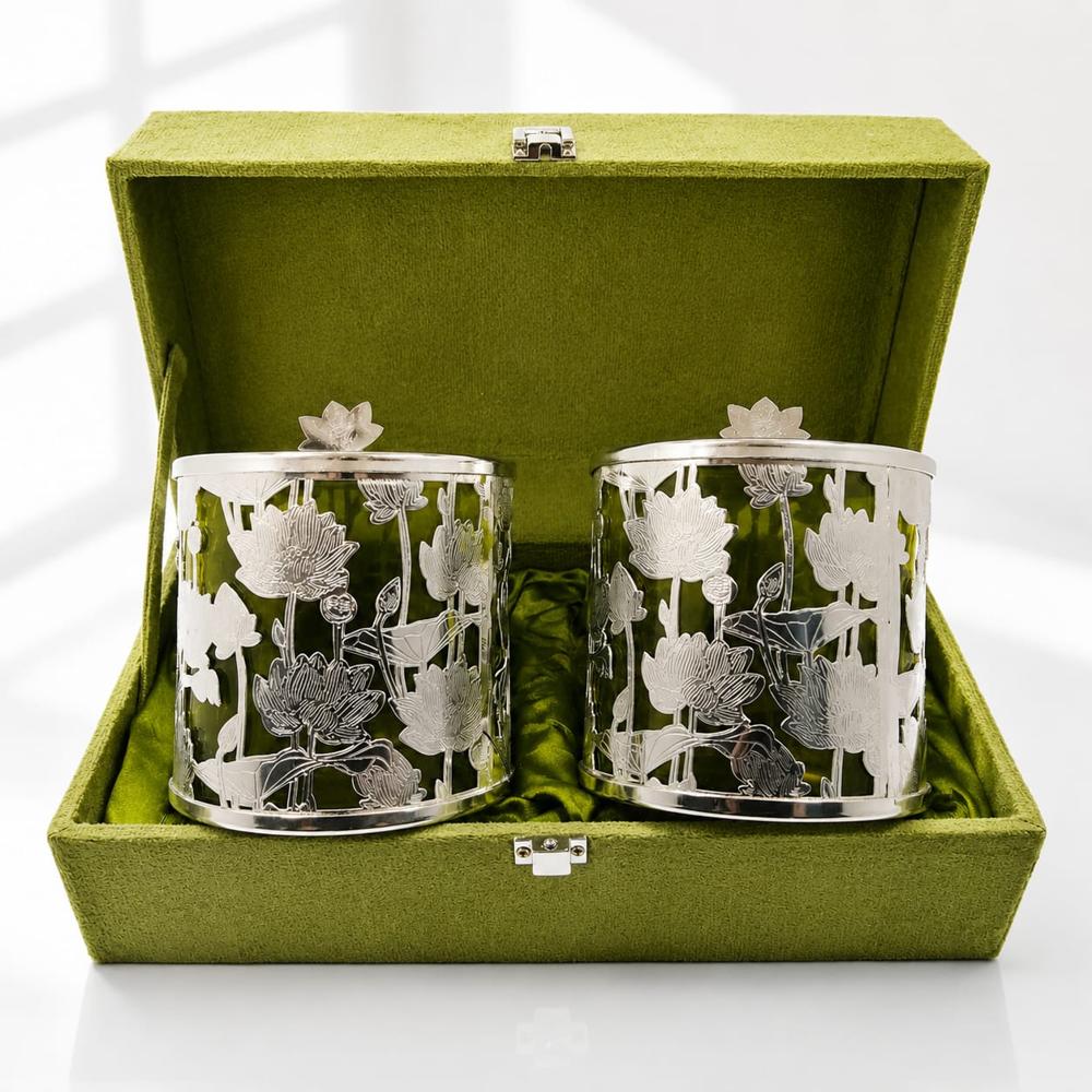 German Silver Dry Fruit Container Set With Velvet Gift Box
