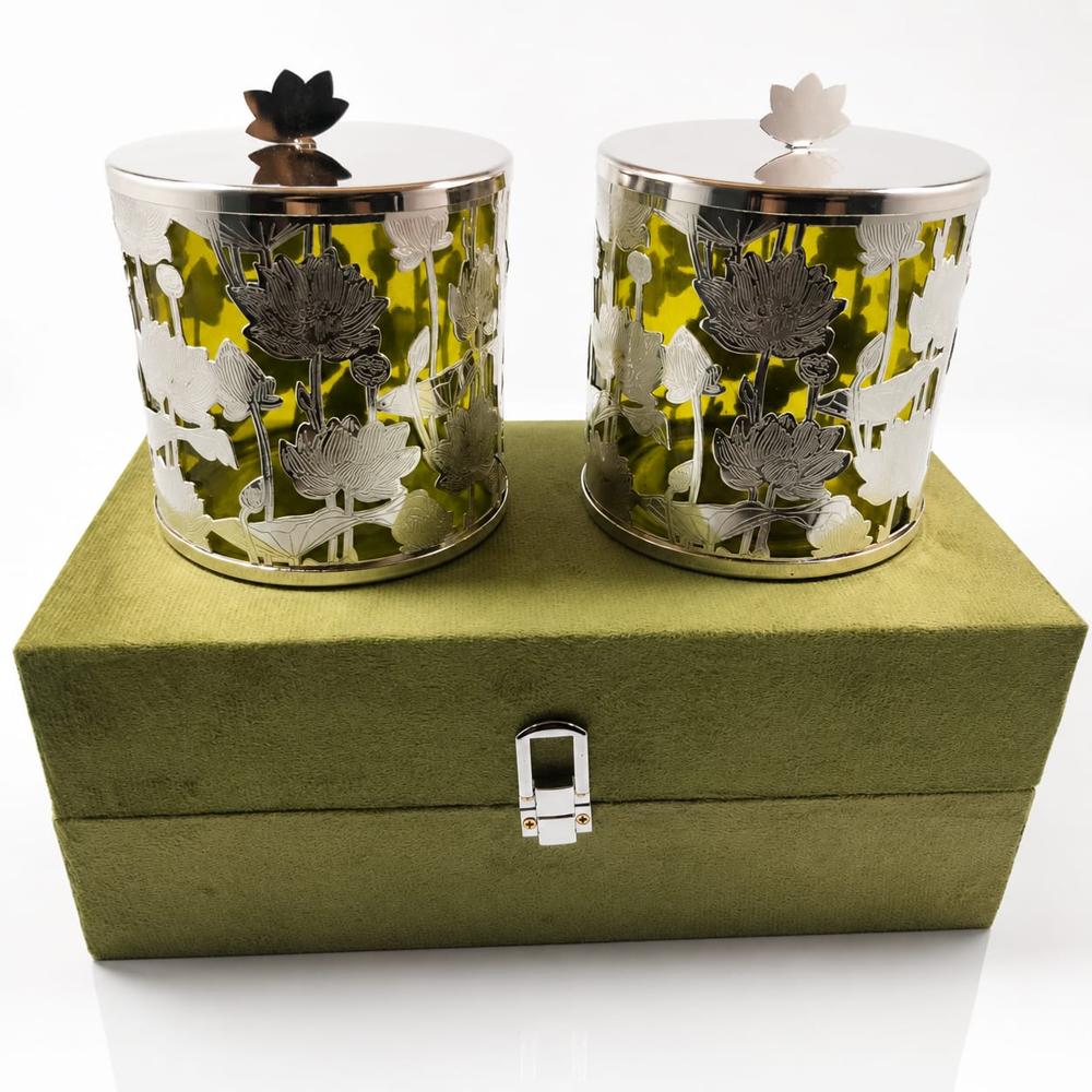 German Silver Dry Fruit Container Set With Velvet Gift Box - Design Type: Designer / Luxury
