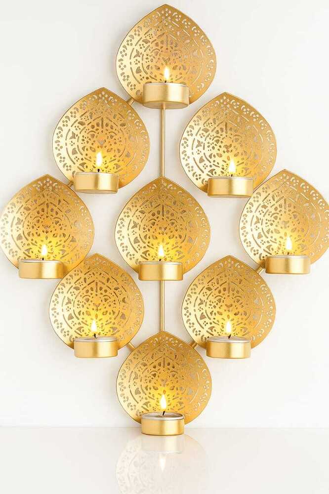 9 Leaf Tealight Holder Wall Hanging  Decorative Metal Candle Stand