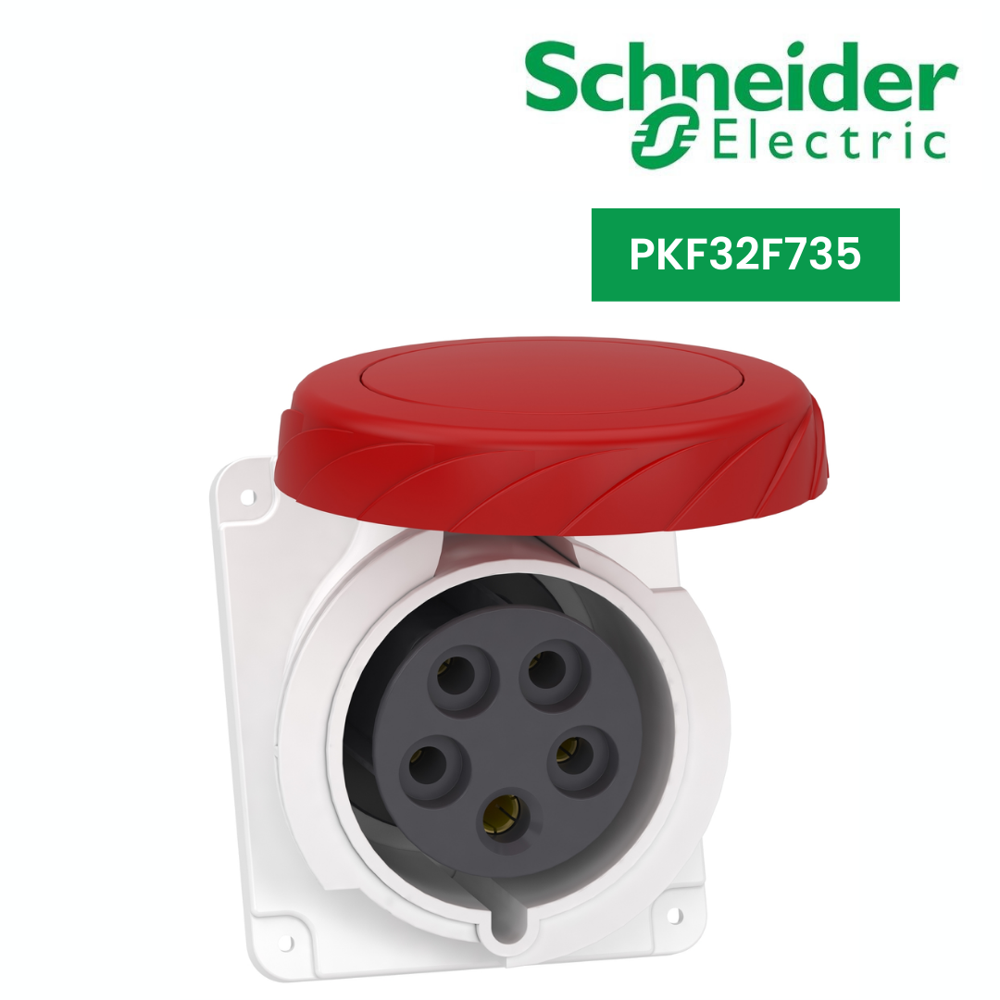 Pkf32f735-pratika Socket - Screw - Angled - 32a - 3p + N + E - 380...415 V Ac - Panel - Color: Grey (Ral 7035)