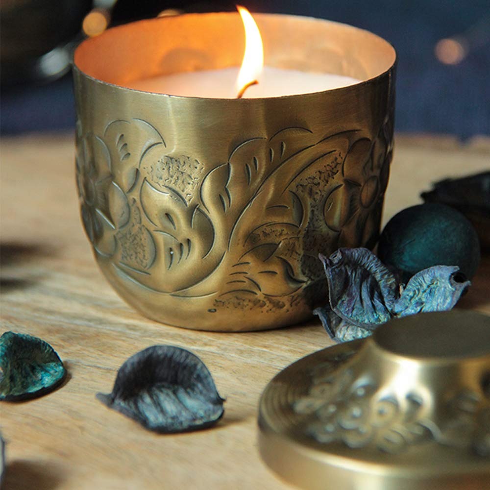 Brass Metal Candle Jar Handmade Embossed Design Custom Size And Design Candle Jar Pot - Application: Decorative Home