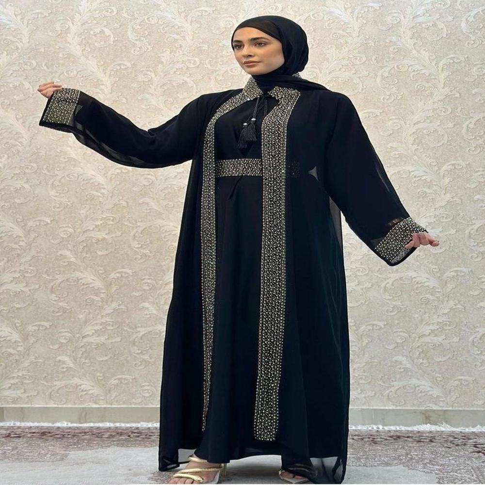 Black Abaya Stone Work For Women Elegant Modest Wear Black Stylish Dubai Abaya