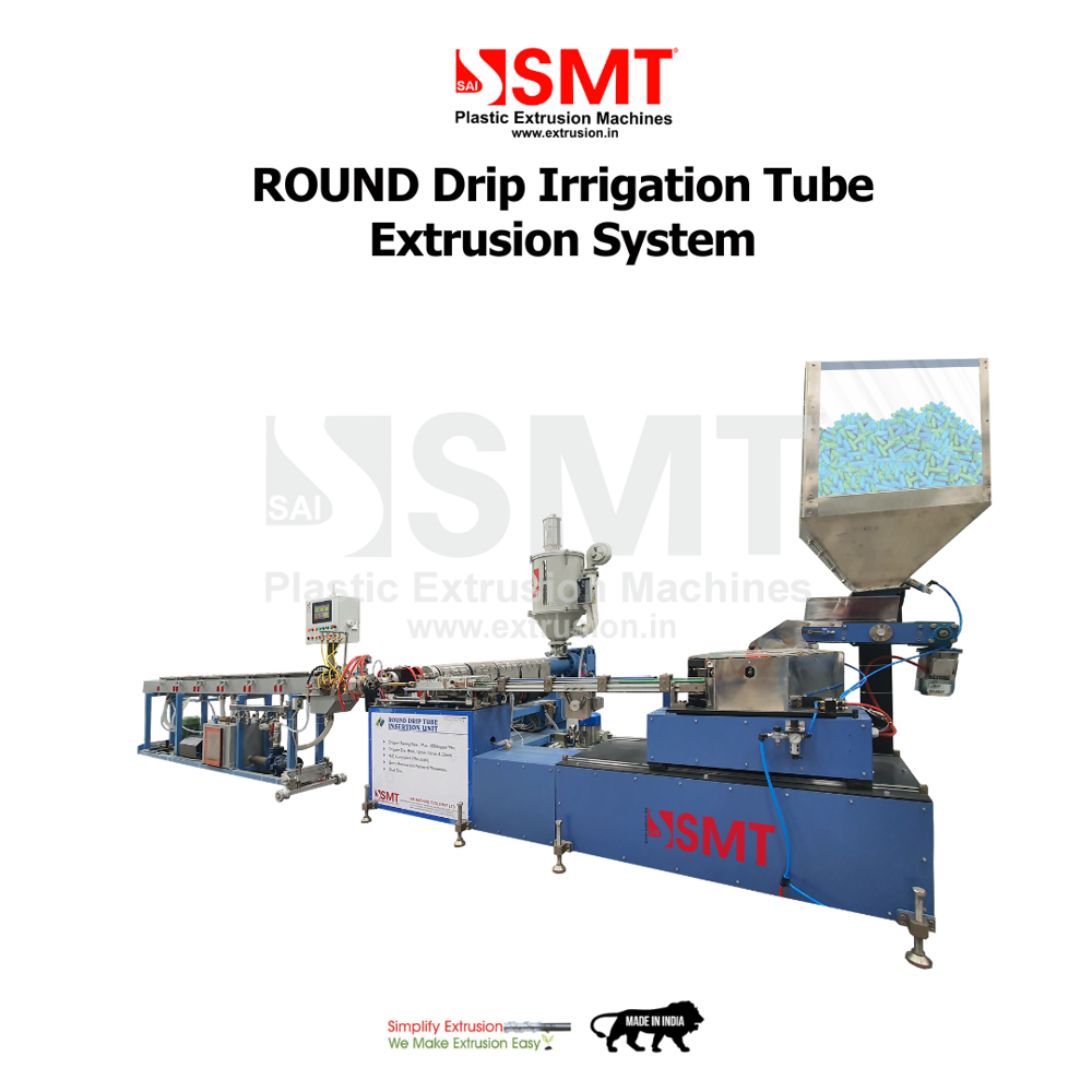 Round drip irrigation tube extrusion system