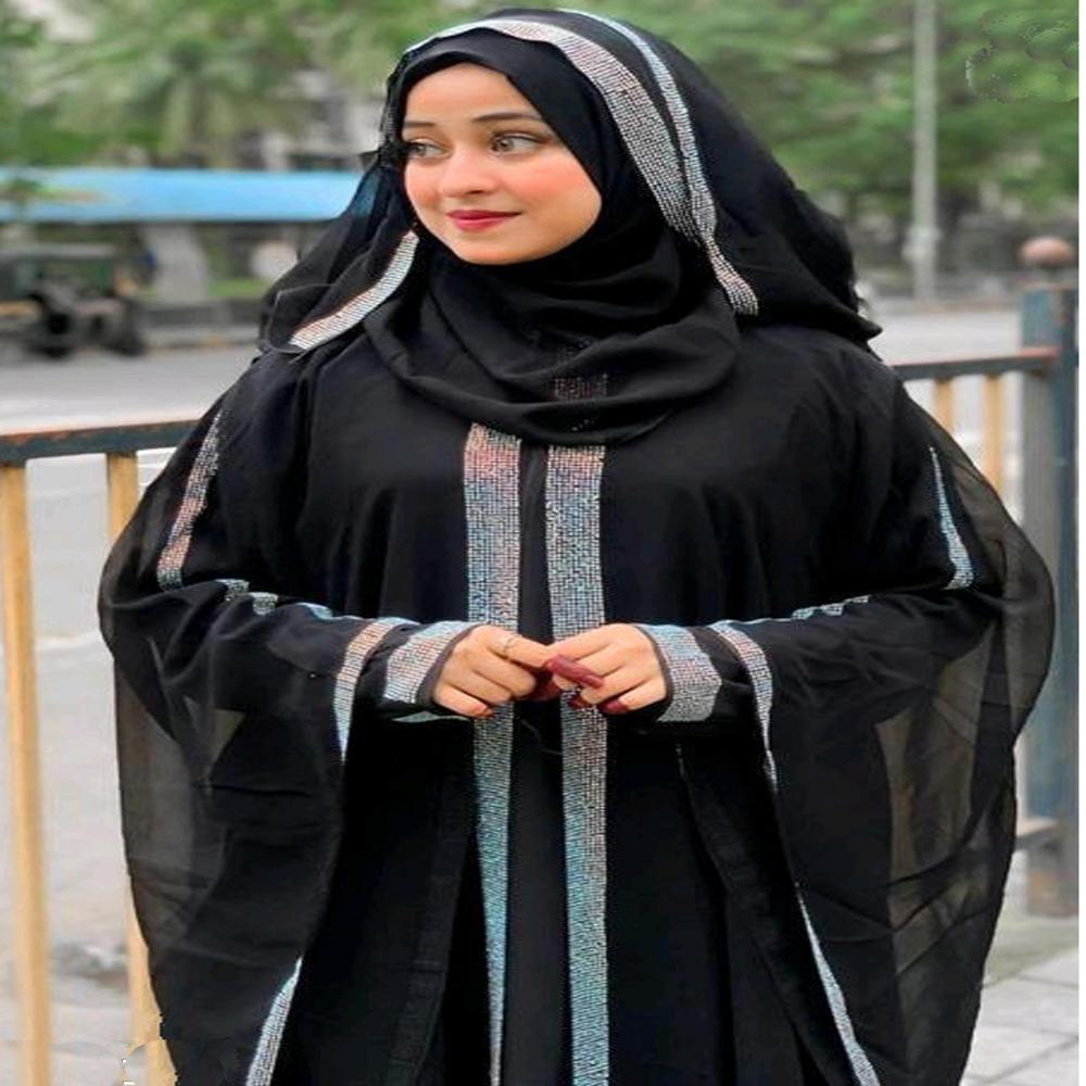 Black Abaya Stone Work For Women Elegant Modest Wear Black Stylish Dubai Abaya - Cotton Material, S/M/L Sizes, Deep Black With Grey Undertones, Classic Design | Everyday Versatile Wear, Hand Washable, Casual Style