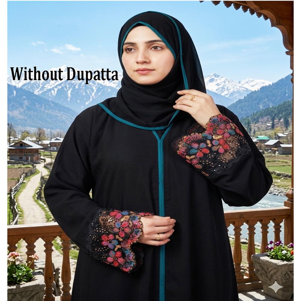Black Abaya Handwork Burqa For Women Modest Wear Stylish Dubai Abaya - Handcrafted Cotton Blend, Sizes S/M/L, Elegant Purple Color, Casual All-Season Design | Versatile Comfort, Unique Handwork Detailing