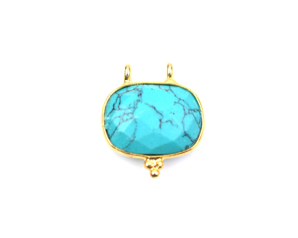Brass With Gold Plated Natural Gemstone Faceted Cut Rectangle Shaped Pendant