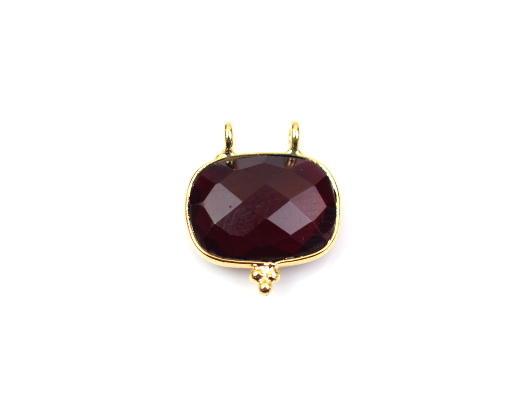 Brass With Gold Plated Natural Gemstone Faceted Cut Rectangle Shaped Pendant