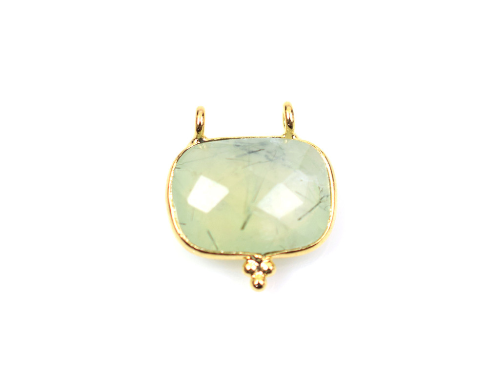 Brass With Gold Plated Natural Gemstone Faceted Cut Rectangle Shaped Pendant