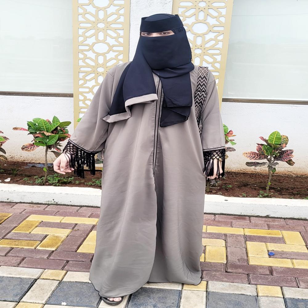 Khaki Abaya For Women Burqa Modest Wear Islamic stylish Dubai Abaya Sleeve Lace Pattern Naqab New Stylish Hijab Burkha
