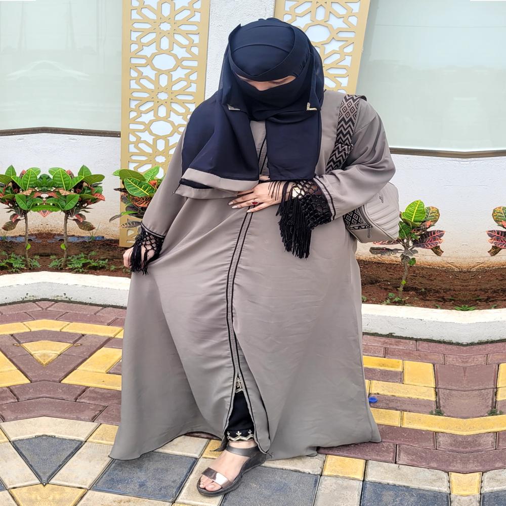 Khaki Abaya For Women Burqa Modest Wear Islamic stylish Dubai Abaya Sleeve Lace Pattern Naqab New Stylish Hijab Burkha