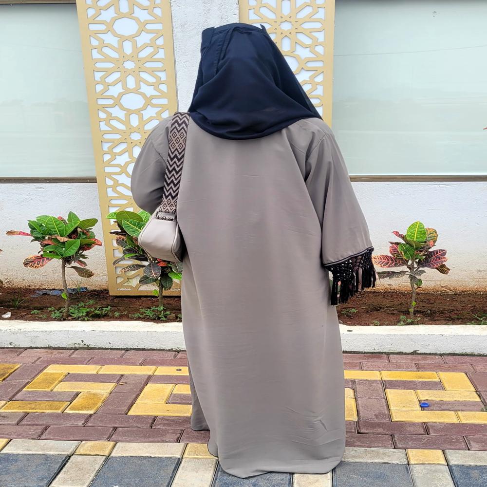 Khaki Abaya For Women Burqa Modest Wear Islamic stylish Dubai Abaya Sleeve Lace Pattern Naqab New Stylish Hijab Burkha
