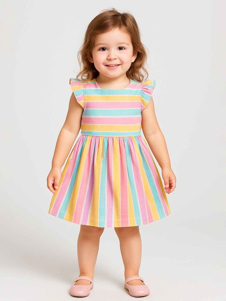 Girls Multi Striped Woven Dress