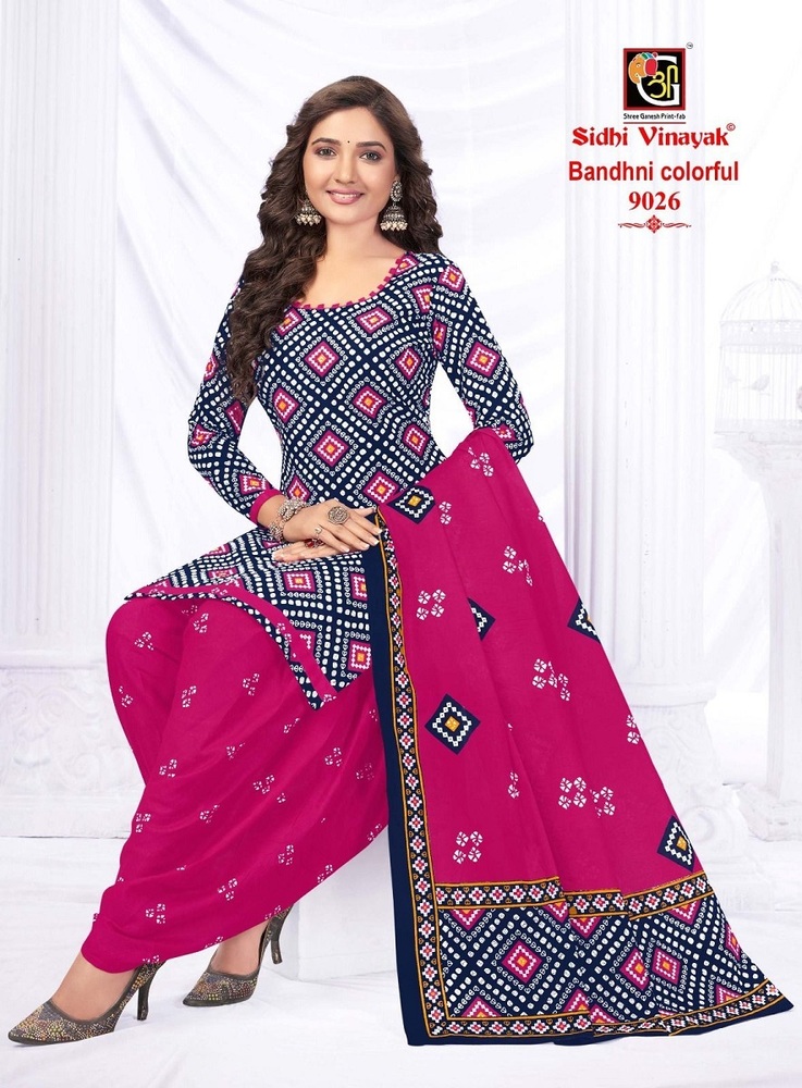Sidhi Vinayak Pankhi Bandhani Colorful  Dress Material