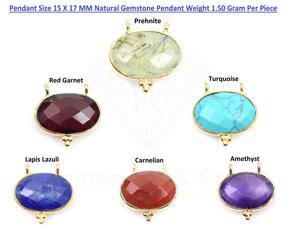 Brass With Gold Plated Natural Gemstone Oval Shaped Pendant