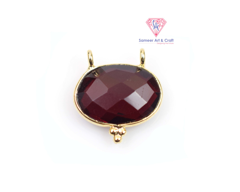 Brass With Gold Plated Natural Gemstone Oval Shaped Pendant
