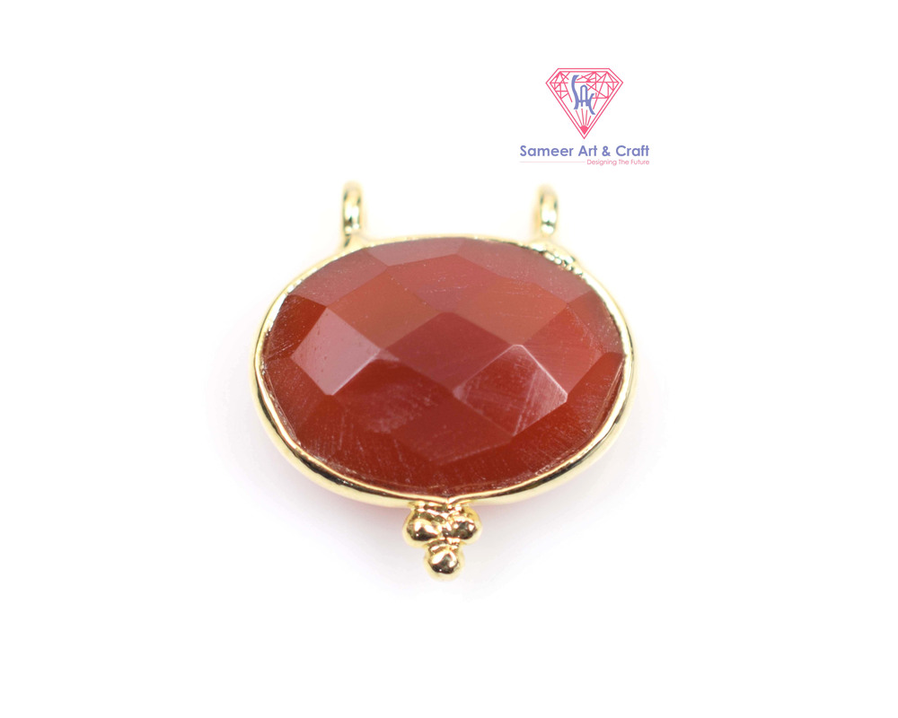 Brass With Gold Plated Natural Gemstone Oval Shaped Pendant
