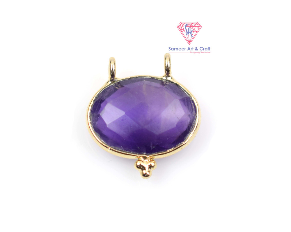 Brass With Gold Plated Natural Gemstone Oval Shaped Pendant