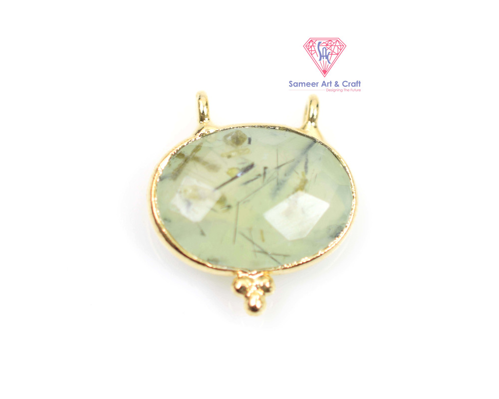 Brass With Gold Plated Natural Gemstone Oval Shaped Pendant