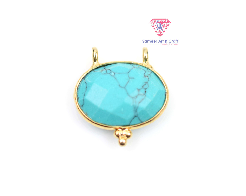 Brass With Gold Plated Natural Gemstone Oval Shaped Pendant