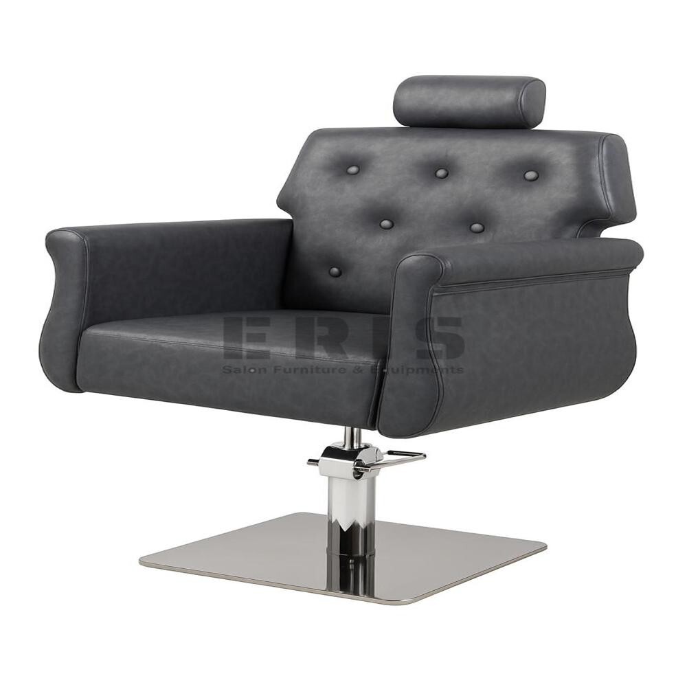 Leather Salon Chair - High-Quality Black Leather, Smooth Finish & Protective Coating | Hydraulic Swivel Pump, Adjustable Headrest & Footrest