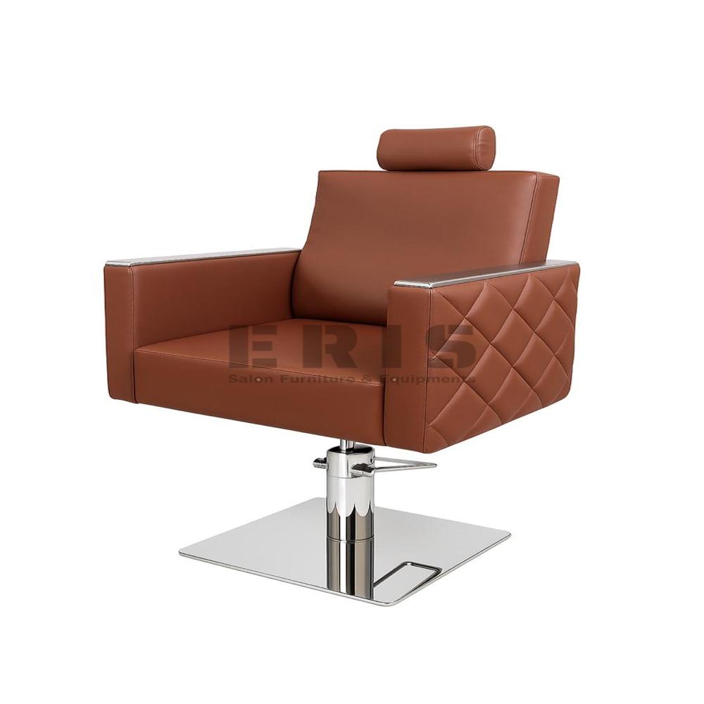 Salon Furniture - Brown Leather, Smooth Finish | Strong Metal Frame, Adjustable Pull-Out Headrest, Hydraulic Swivel Pump, Reclining Seat