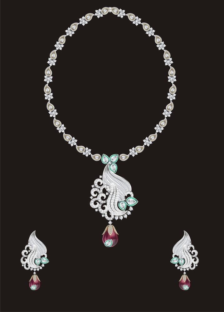 14K And 18K Gold Three Stone Diamond Journey Necklace - Color: White