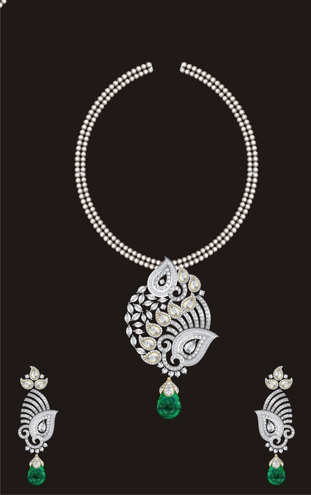 Layered Diamond Necklace - Color: White & Green