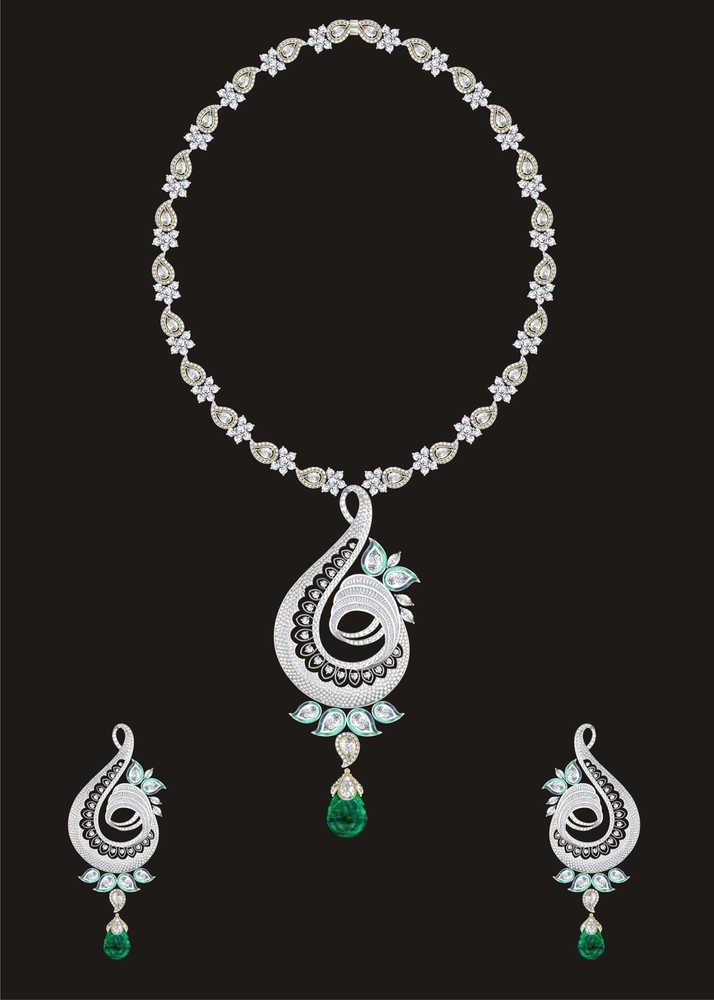 14K Gold With Pearl Drops Bridal Kundan Choker - Color: White & Green