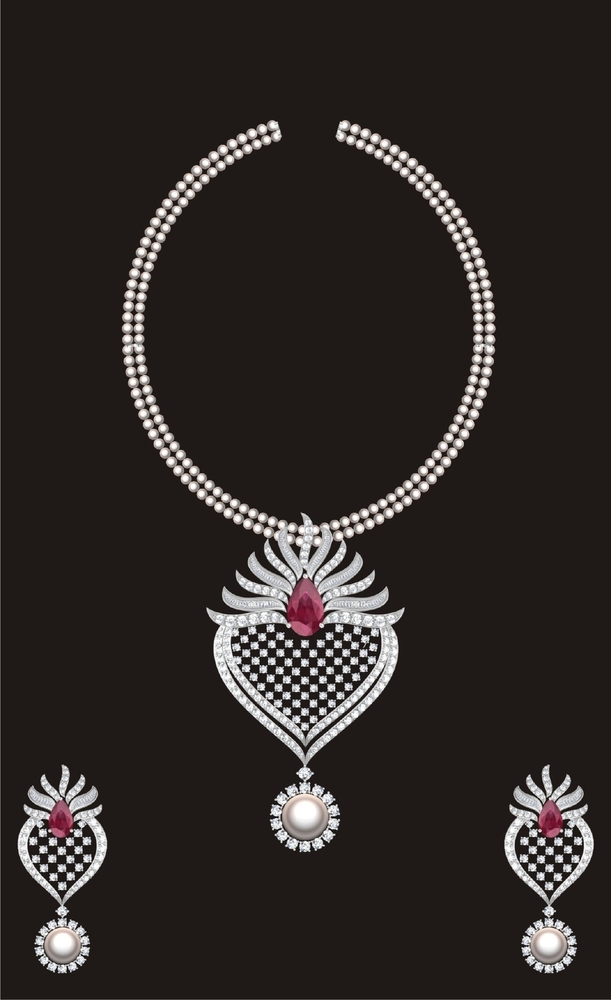 Customized Engraving Heart Diamond Necklace - Color: White