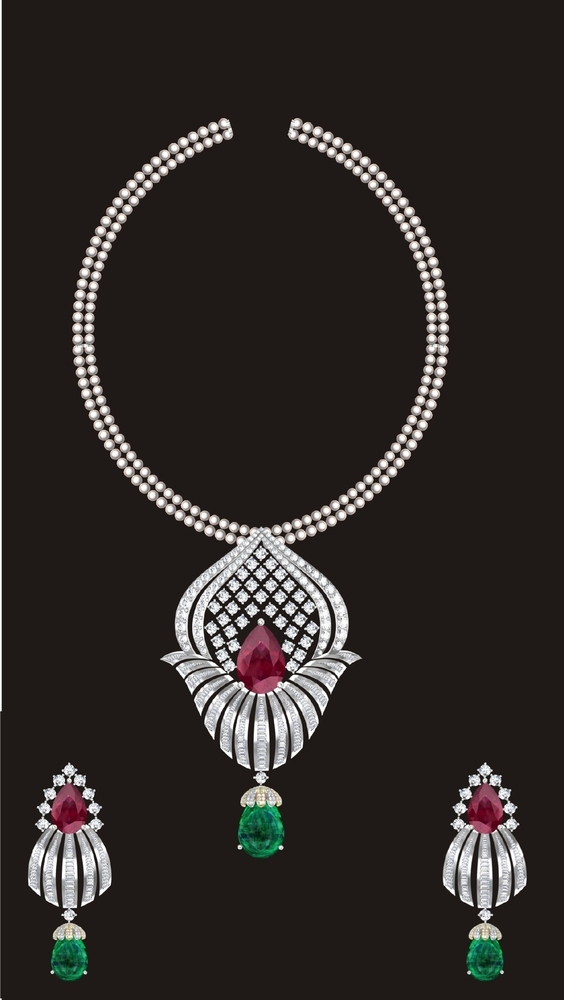 Verdant Sparkle Necklace With Rare Red And Greend Diamonds - Diamond Cut: Very Good