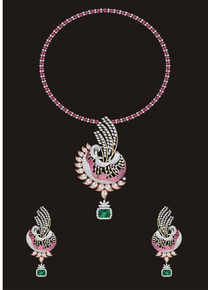 Blush And Bloom Necklace With Pink And Green Diamonds - Diamond Cut: Good