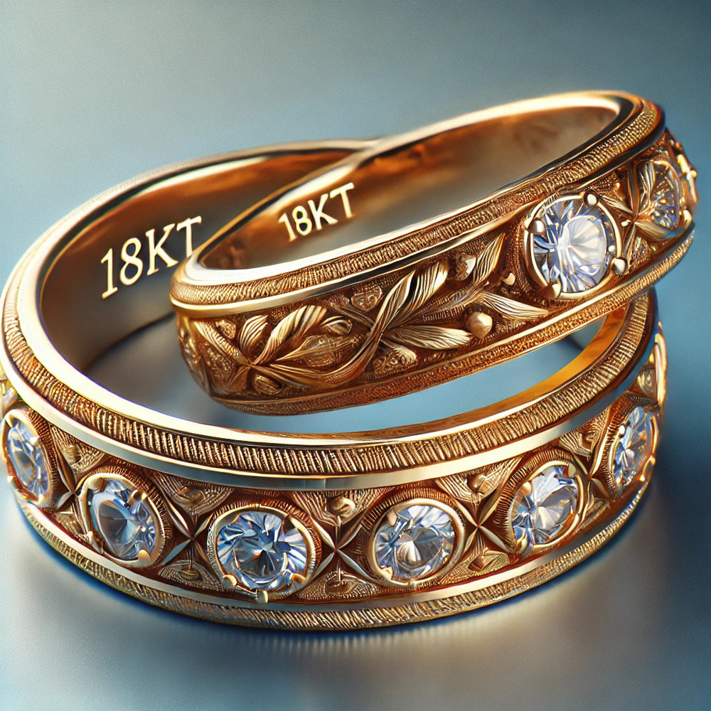 Couple Diamond Engraved Gold Ring - Color: Golden