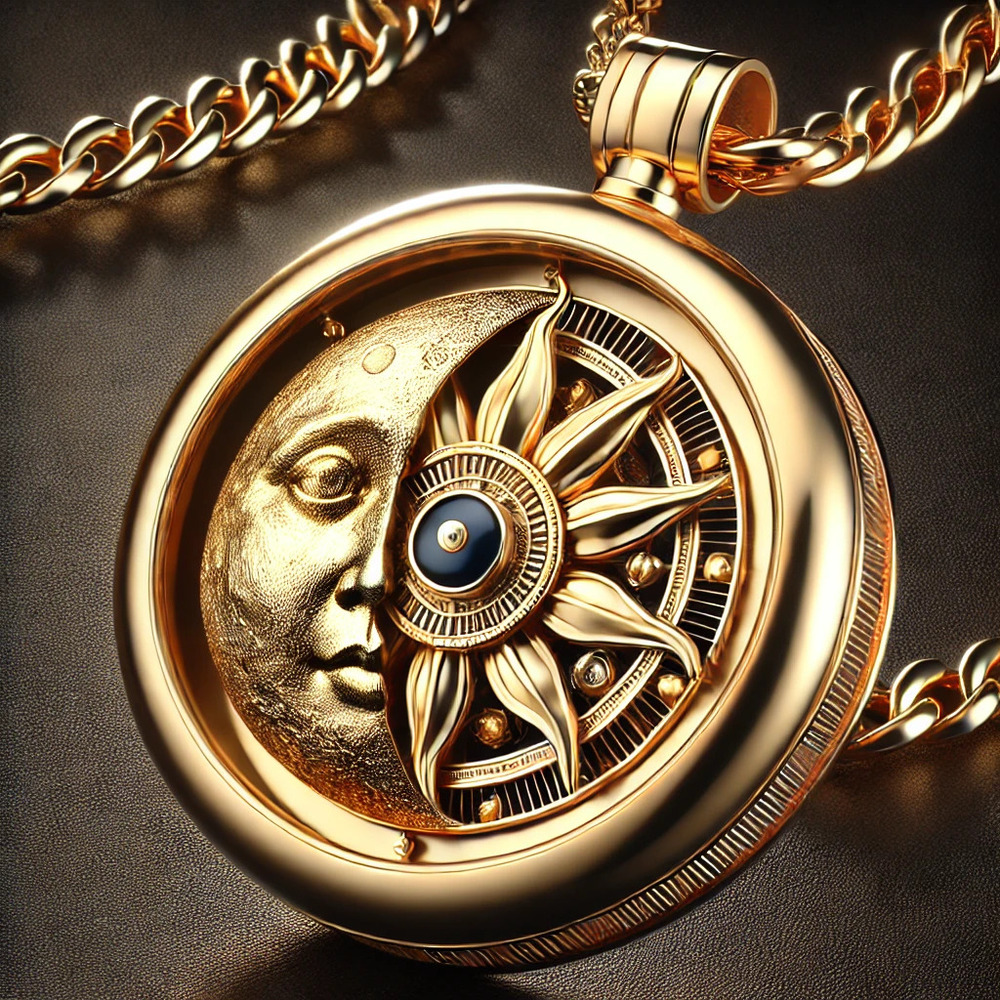 18K Rotating Sun And Moon Gold Pendant - Color: Golden