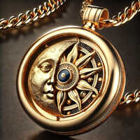 18k Rotating Sun And Moon Gold Pendant - Color: Golden