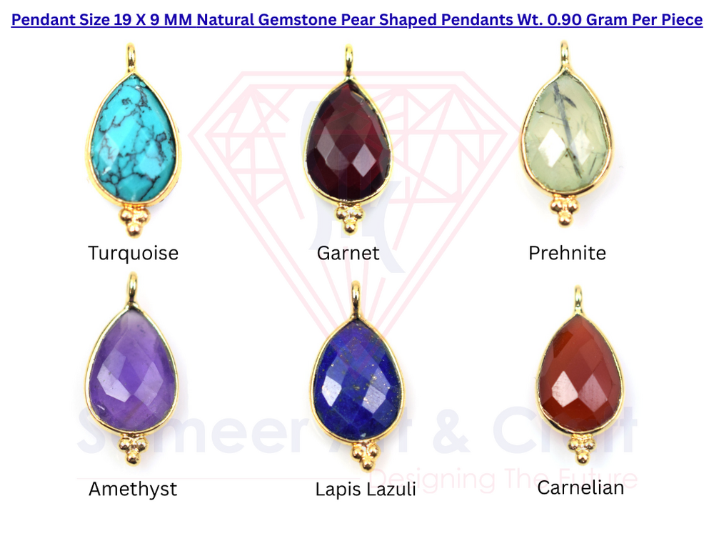 Brass With Gold Plated Natural Gemstone Pear Shaped Pendant