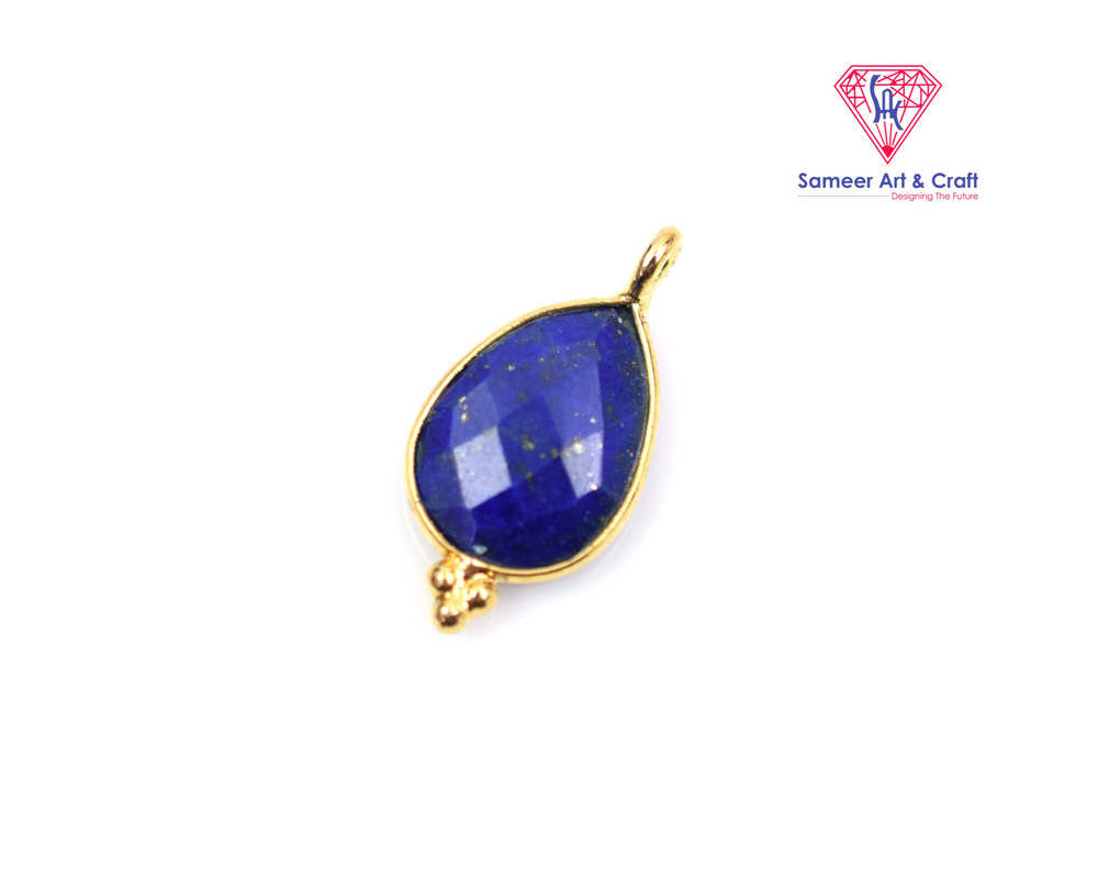 Brass With Gold Plated Natural Gemstone Pear Shaped Pendant