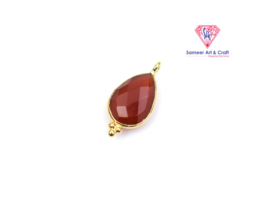 Brass With Gold Plated Natural Gemstone Pear Shaped Pendant
