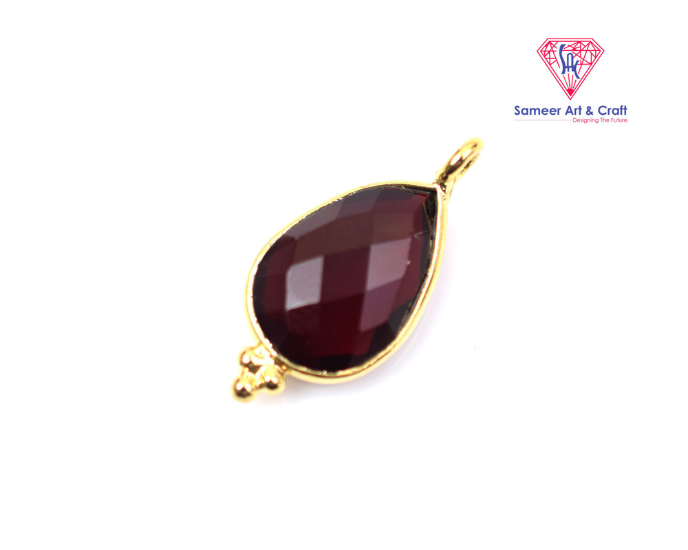 Brass With Gold Plated Natural Gemstone Pear Shaped Pendant