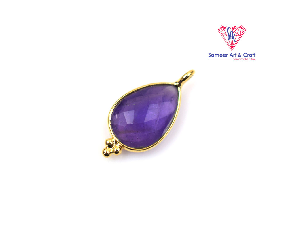 Brass With Gold Plated Natural Gemstone Pear Shaped Pendant