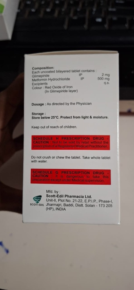 Glimepiride 2 Mg + Metformin 500 Mg Hcl Tablet - Drug Type: General Medicines